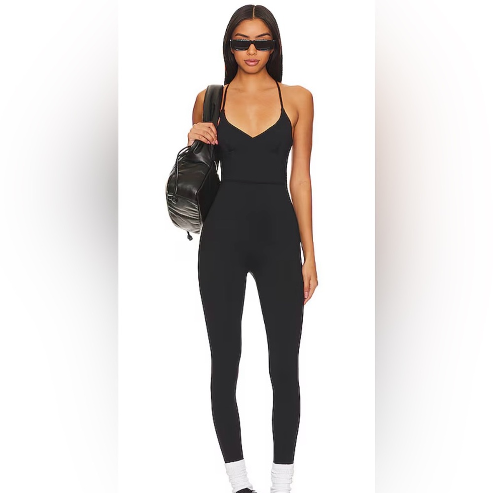 Black Stretchy Jumpsuit with V-Neckline
